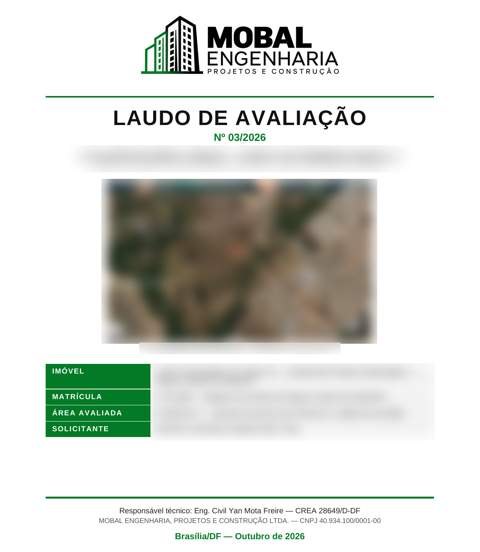 Capa de laudo de avaliação da Mobal, com dados do cliente ocultados